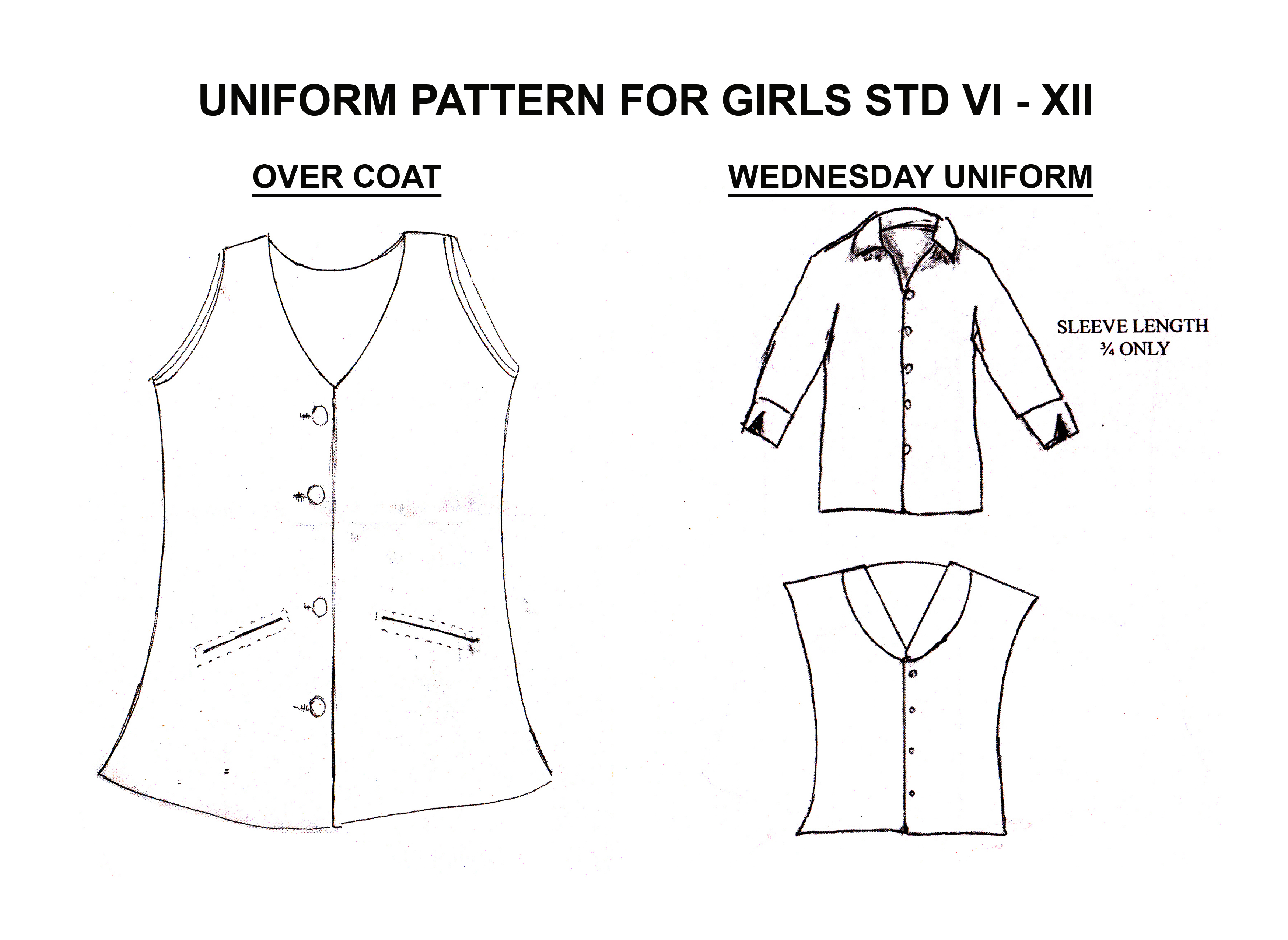 uniform pattern for VI to XII girls